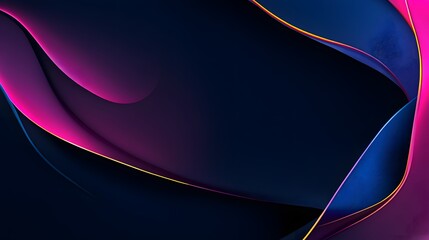 A dynamic composition of overlapping, vibrant, curved shapes in deep fuchsia, cobalt blue, and gold, creating a striking visual effect against a dark background.