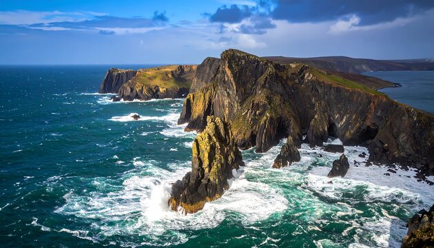 Dramatic coastal cliffs meet churning sea