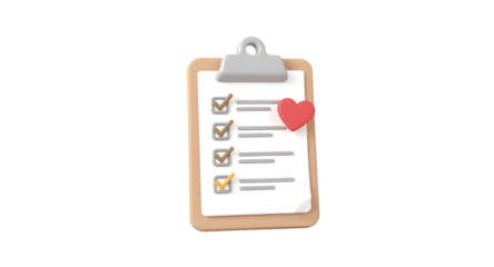Checklist with heart icon and check marks
