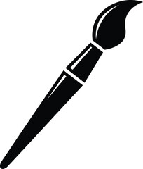Pointed paintbrush silhouette with tapered handle, black vector icon symbolizing art, creativity, painting tools, and minimalist design