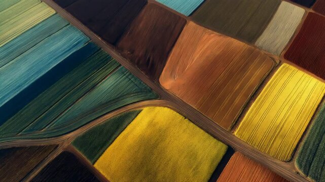 Vibrant drone footage showcasing colorful agricultural fields