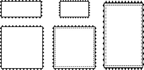 Collection of blank postage stamp frames with perforated edges