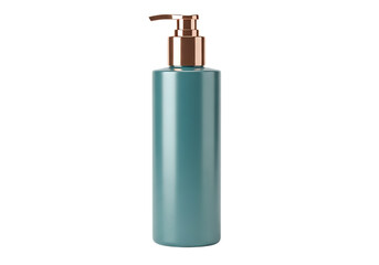 Obraz premium Teal soap dispenser with bronze pump isolated on transparent background