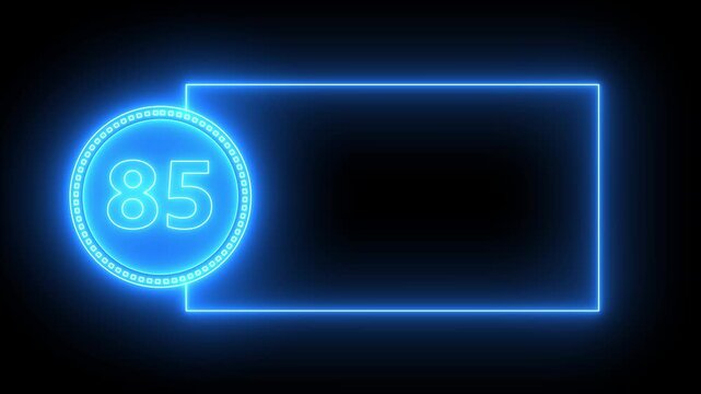 Blue Neon Number 85 Inside Circle With Rectangular Frame On Black Background eighty five numeral