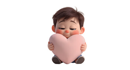 Cartoon boy holding pink heart