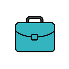 Vibrant teal briefcase with a sturdy black handle and a distinct square clasp presented in a clean flat icon style.