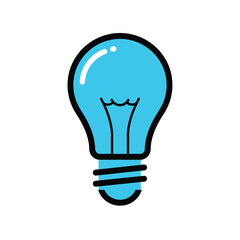 Vibrant blue cartoon lightbulb illustration with bold black outline white highlight symbolizing innovation.