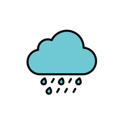 Vector Illustration of a Blue Cloud with Raindrops Falling Downward.