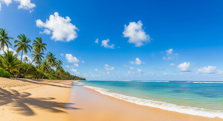 Tropical Beach with Palm Trees and Turquoise Ocean