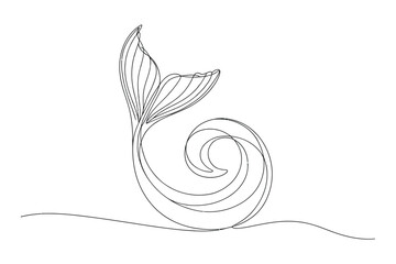 One Line Drawing of a Mermaid Tail | Vector Art for a Fantasy and an Ocean.