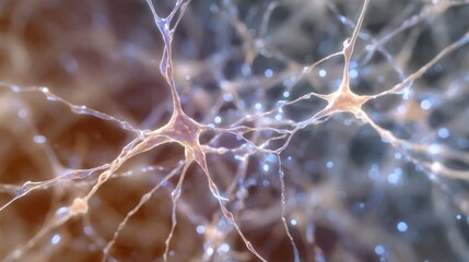 Neural Network: Explore the complex beauty of the human brain with this intricate close-up of neural networks, revealing the microscopic world of neurons and synapses in stunning detail.