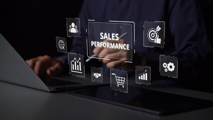 Digital sales performance dashboard showing sales performance metrics, performance trends, sales performance analytics, and sales improvement in business context. Muxer
