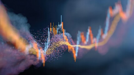 Financial Data Visualization: A vibrant, abstract representation of financial data, using dynamic lines and points to visualize market trends and economic activity.