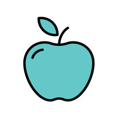 Teal Apple Icon with Black Outline and Leaf Detail.