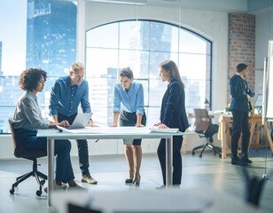 Business team meeting by window