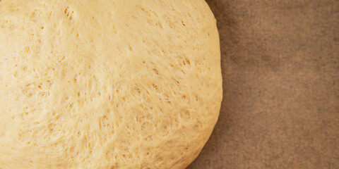 Dough raw cooking yeast, flour, water tasty snack fresh delicious gourmet food background on the table rustic food top view copy space