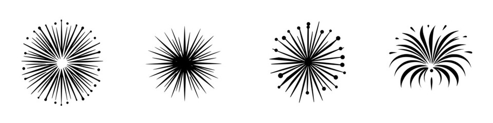 Obraz premium Minimalist black-and-white vector silhouettes of abstract starburst designs for decoration and branding purposes