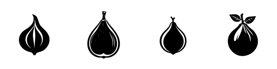 Minimalist black-and-white vector illustration of fig fruits in various shapes and designs