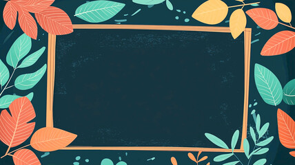 AI Generated - Frame with colorful leaves on a dark blue background. Commercial illustration artwork for business applications. High-resolution. Premium quality. Professional grade. Detailed.