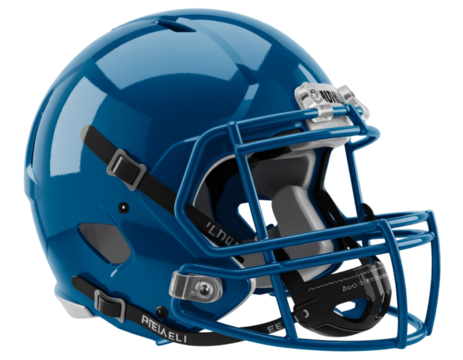 Side Angle of Glossy Blue Football Helmet, Professional Sports Gear, Isolated on Transparent Background
