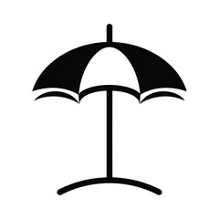 Black and white beach umbrella icon illustration.