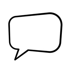 A simple black outline of a speech bubble with a white background and rounded corners and a tail shape