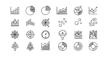 Business graphs and charts line art icon bundle illustration