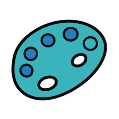 Ovalshaped artists palette with blue and white paint wells.