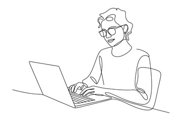 Continuous Line Drawing of a Man with a Laptop | Vector Art for Remote Work and Technology.