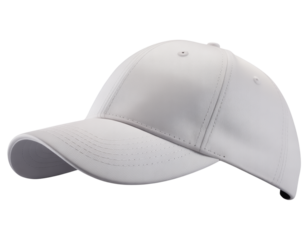 Side View of White Baseball Cap with Curved Brim, Modern Headwear, Isolated on Transparent Background