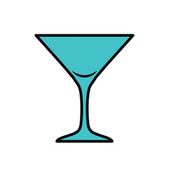 A stylized turquoise cocktail glass illustration with a bold black outline and a simple clean design.
