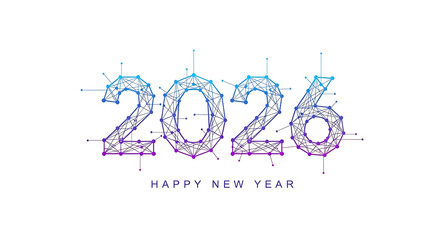Fototapeta premium Happy new year 2026 greeting with futuristic connected line design