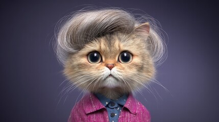 Playful cat dressed as old grandmother with comic look and funny style