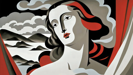 Stilisiertes Frauenportr&auml;t im Art-D&eacute;co-Stil &ndash; Abstraktes Wallpaper &ndash; Cooles Hintergrundbild