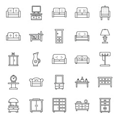 Set of 20 line style furniture icons vector