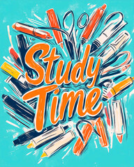AI Generated - Poster with the words "Study Time" written in bold, black font against a white background. Commercial illustration artwork for business applications. High-resolution. Premium quality.