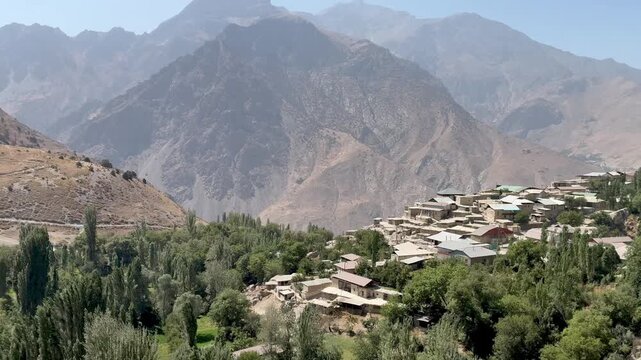 View of the mountain village (kishlak) in the Fann mountains in Pamir Alay range in Tajikistan