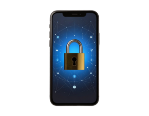 Smartphone with Secure Padlock Screen, Isolated on Transparent Background