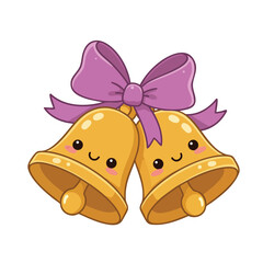 Cute yellow bells with pink bow decoration cartoon vector illustration for celebration and festive design 