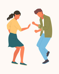 people dancing. male and female characters listening music and dance from fun, disco enjoy party. vector cartoon characters.