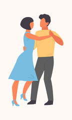 people dancing concept. cute adult characters listening music and slowly dance, disco enjoy party. vector cartoon characters.