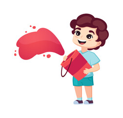 happy kid drawing. funny cute boy with colorful aquarelle paint tube, childish activity, painting hobby. vector cartoon character.
