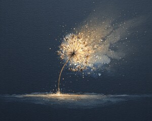 Golden Catherine Wheel firework watercolor  with glowing sparks