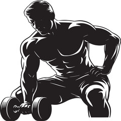 Fototapeta premium A muscular man in silhouette lifting a dumbbell with one hand and posing in a black and white graphic