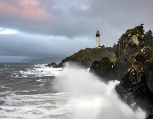Dramatic coastal scene with stormy waves