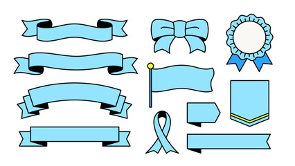 Obraz premium アニメ風デザインのリボン・デコレーションセット | Kawaii Ribbon Decorations Set (blue)