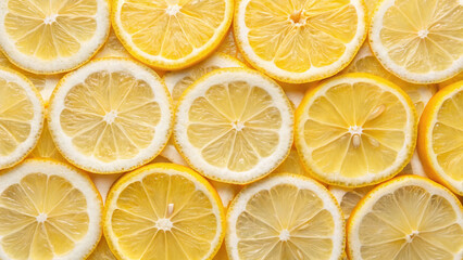 Lemon slice citrus yellow fresh juicy pattern background closeup texture food photography. Lemon slice pattern background with citrus texture, fresh juicy cross section arrangement creating bright