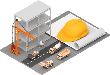 Construction crane utilization, the erection of tall structures, and the loading and unloading of building supplies. ,High-rise building construction engineering ,3d rendering