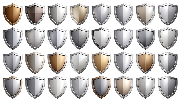 Many shields in various metallic tones