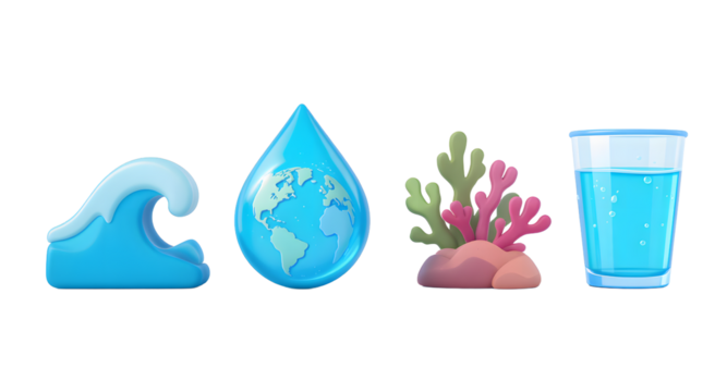 Water wave, drop, coral, glass still life